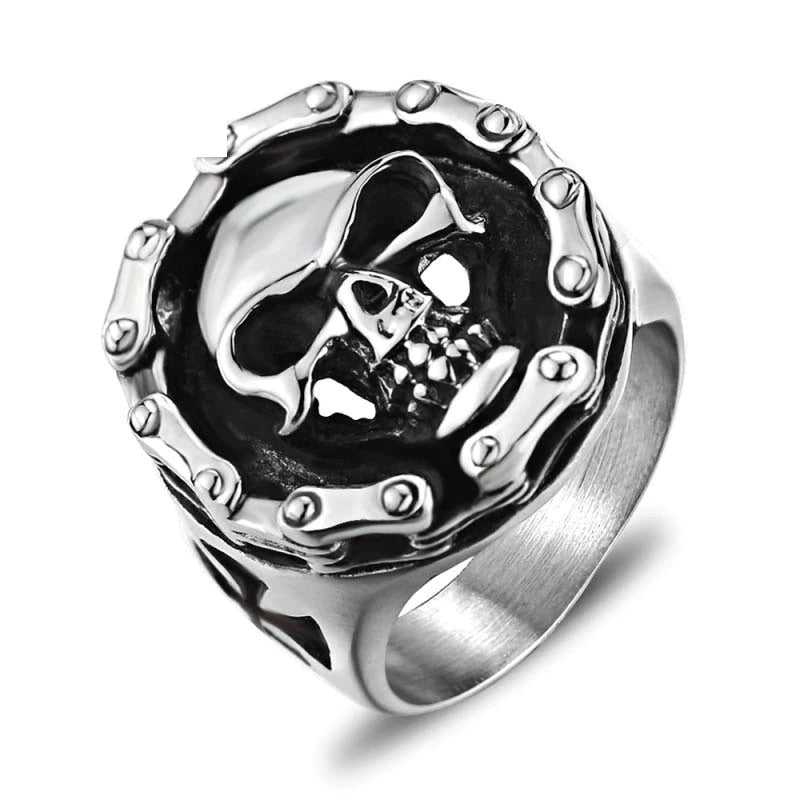 GoSteel Men's Cycle Chain Gothic Skull Ring main image 0
