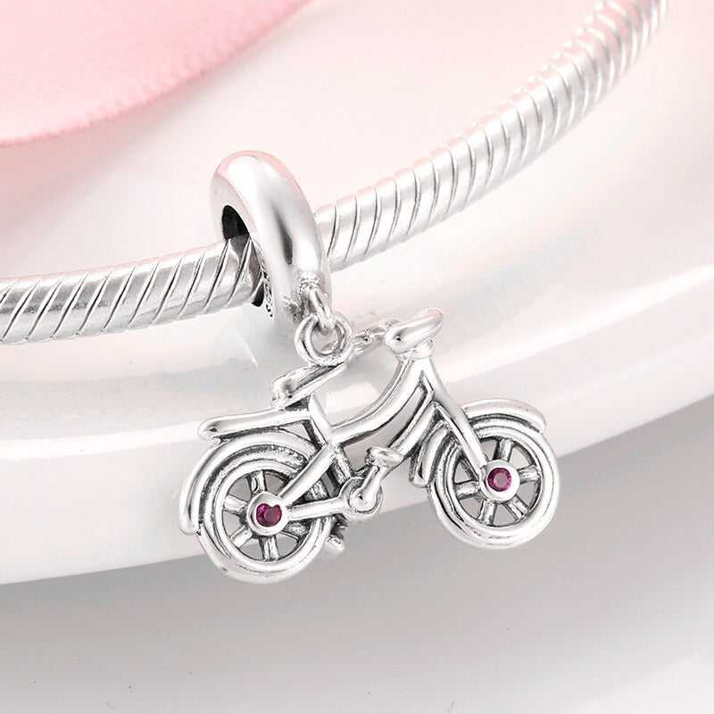 Bicycle Charms Collection - Premium Sterling Silver Cycling Flower Basket Love Colorful Charms for Cyclists