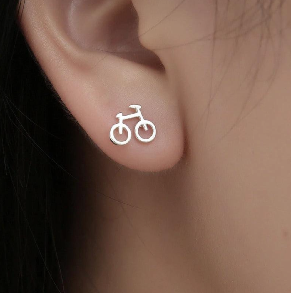 Sterling silver bicycle stud earrings - Unique cycling jewelry for bike enthusiasts
