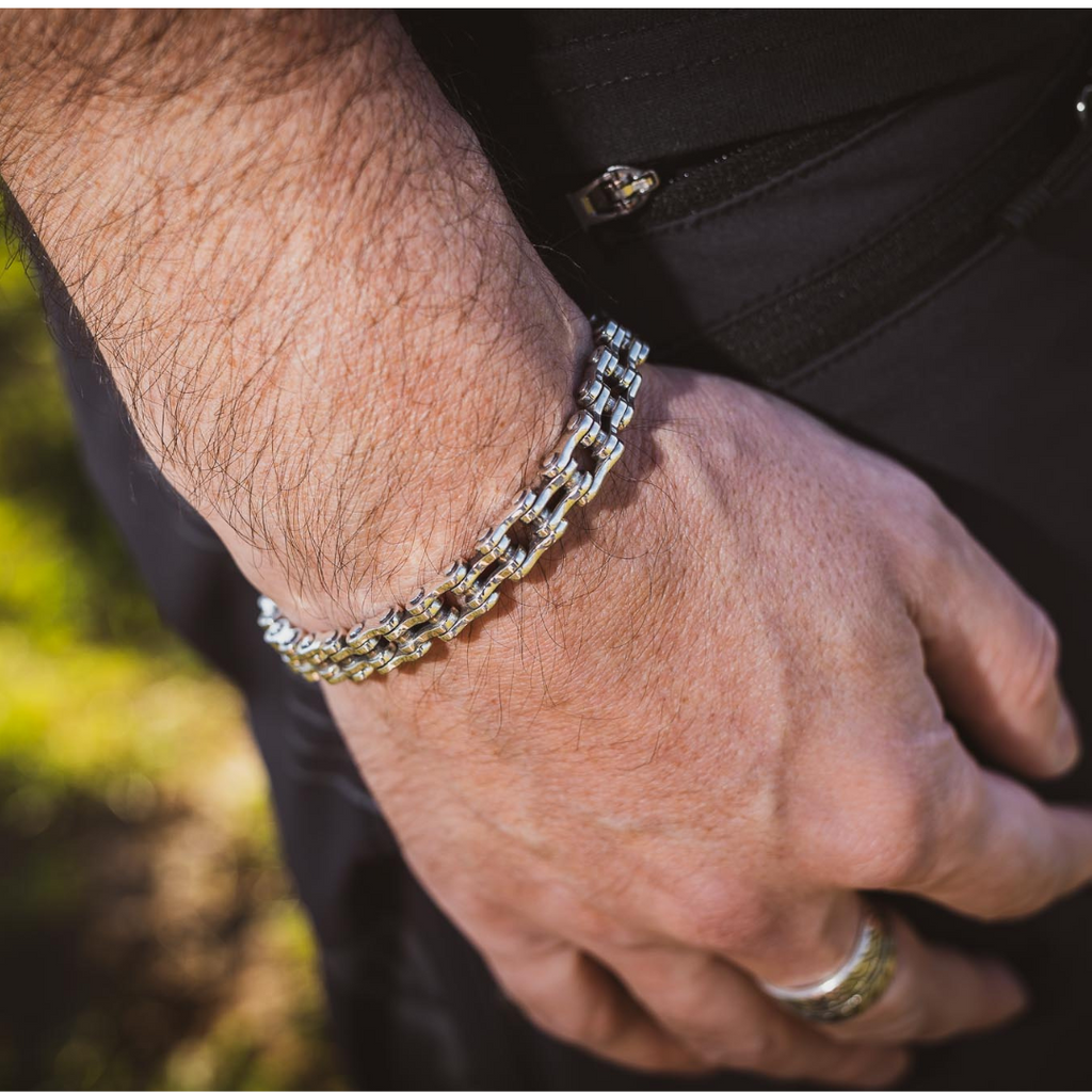 925 sterling silver bike chain bracelet with hallmark stamp - luxury biker jewelry