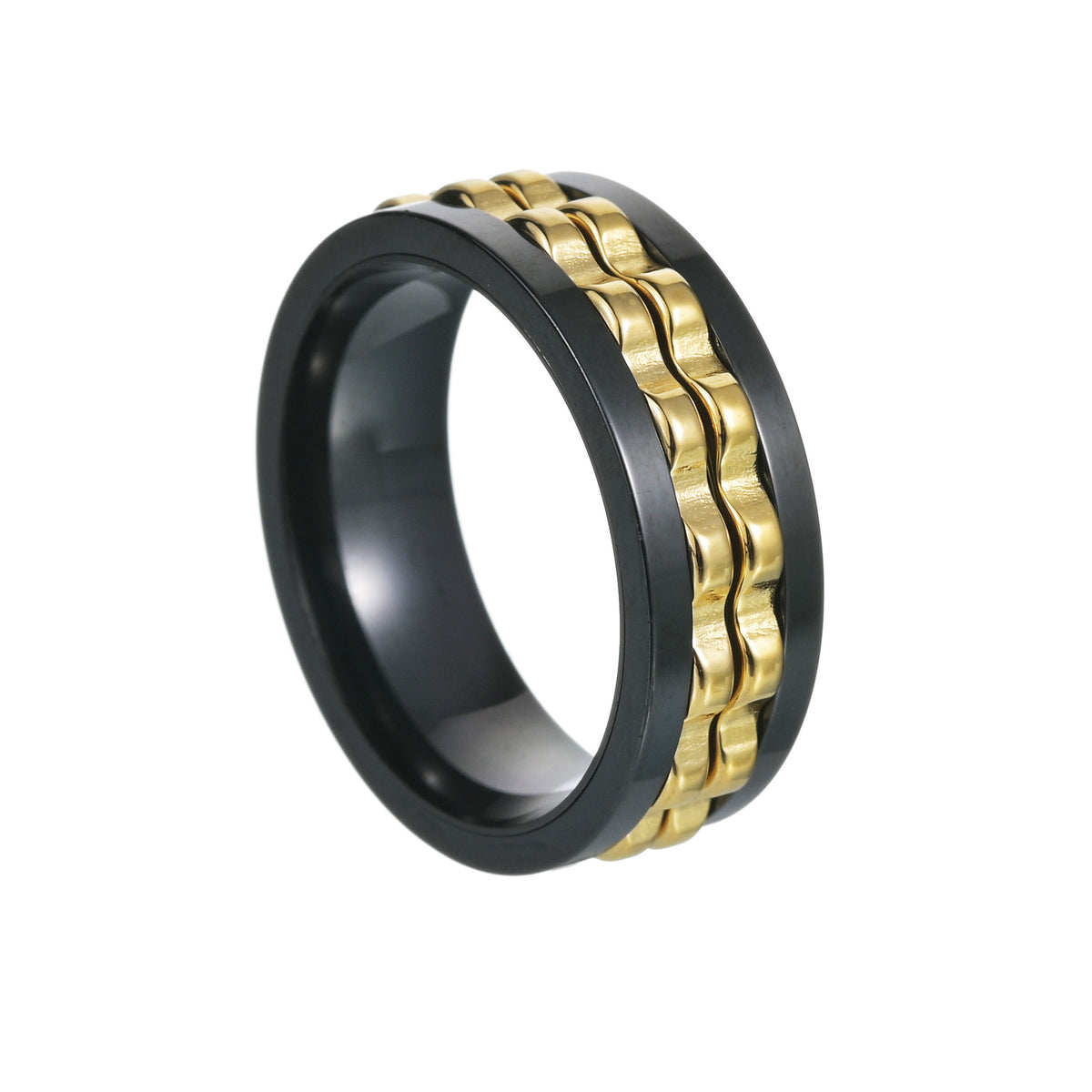 Gear Spinner Ring in Black Gold colour