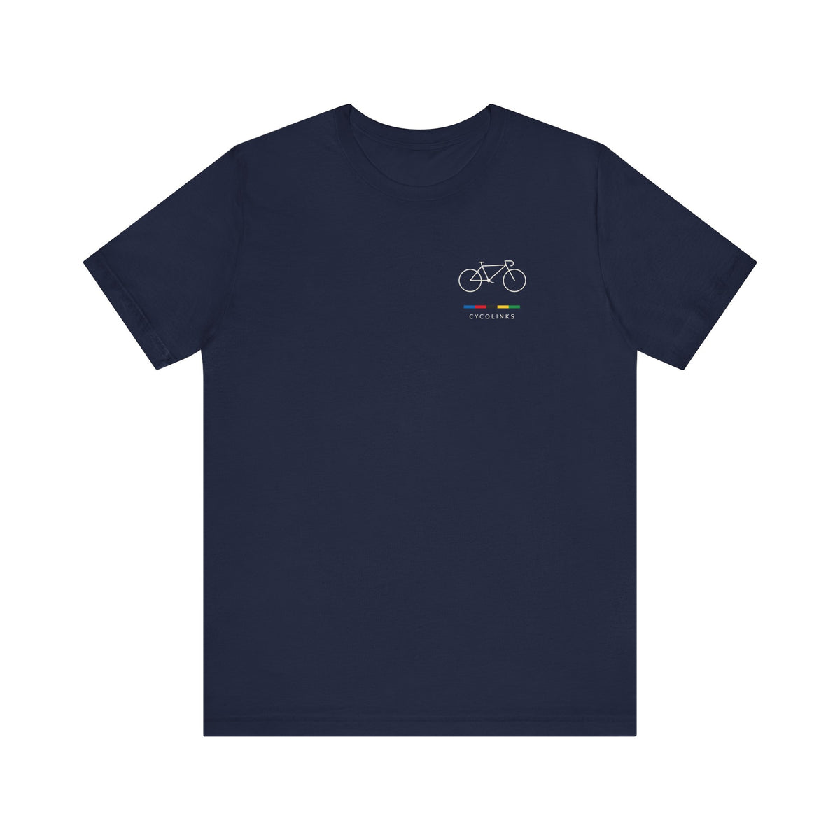 Five Colour Signature cycling T-shirt with a small left-chest bicycle and multicolour accent - Black plain back view