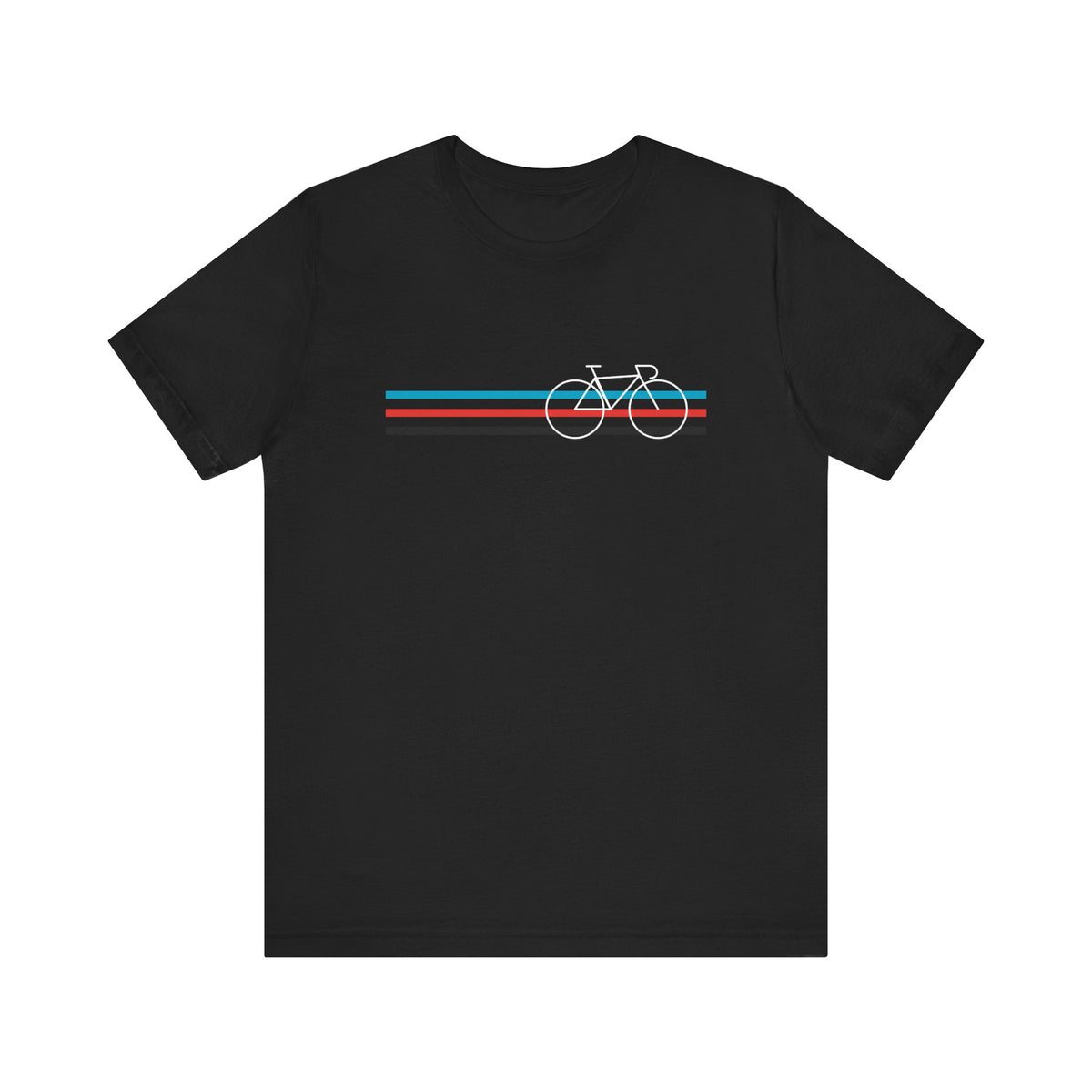 Road Bicycle cycling T-shirt with cyan and red speed stripes - Black front view