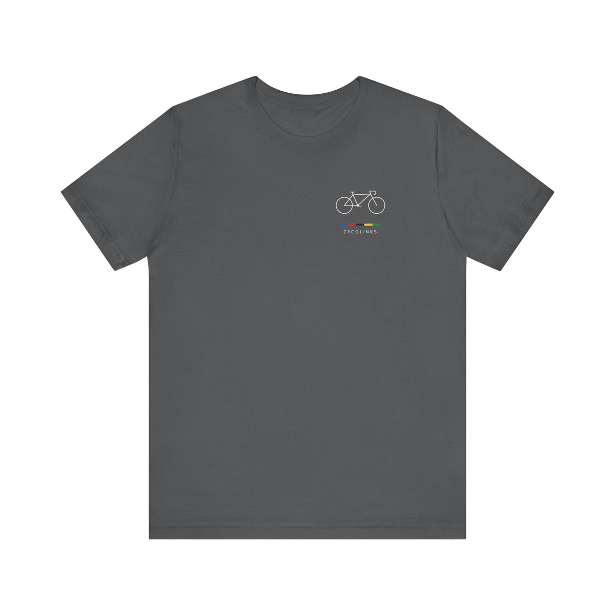 Five Colour Signature cycling T-shirt with a small left-chest bicycle and multicolour accent - Black alternate front view