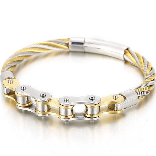 Men’s Braided Wire Bike Chain Bracelet in Gold Silver colour