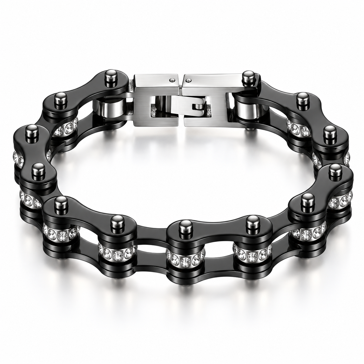 Black Crystal Bike Chain Bracelet – 10mm