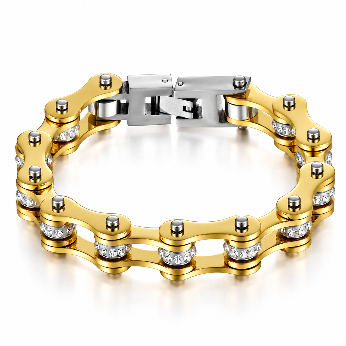 Gold Crystal Bike Chain Bracelet – 10mm