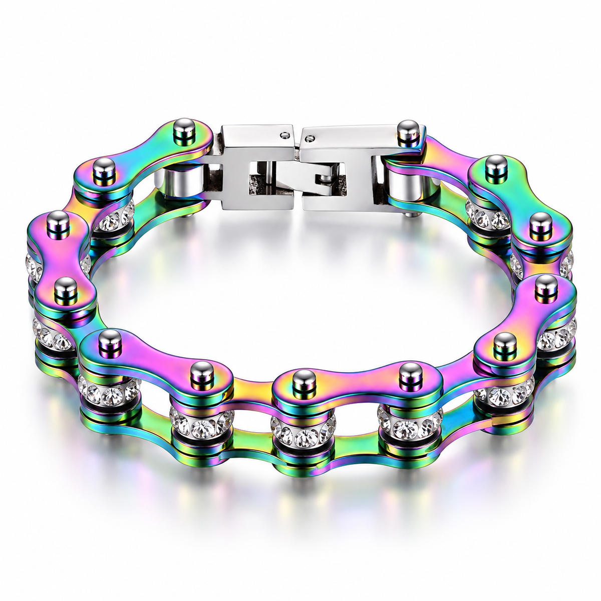 Rainbow Crystal Bike Chain Bracelet – 10mm