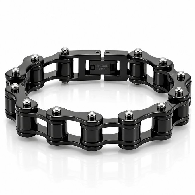 Stealth Black Bike Chain Bracelet – 10mm