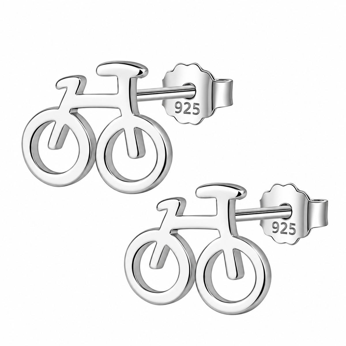 925 sterling silver bicycle outline stud earrings, silver finish