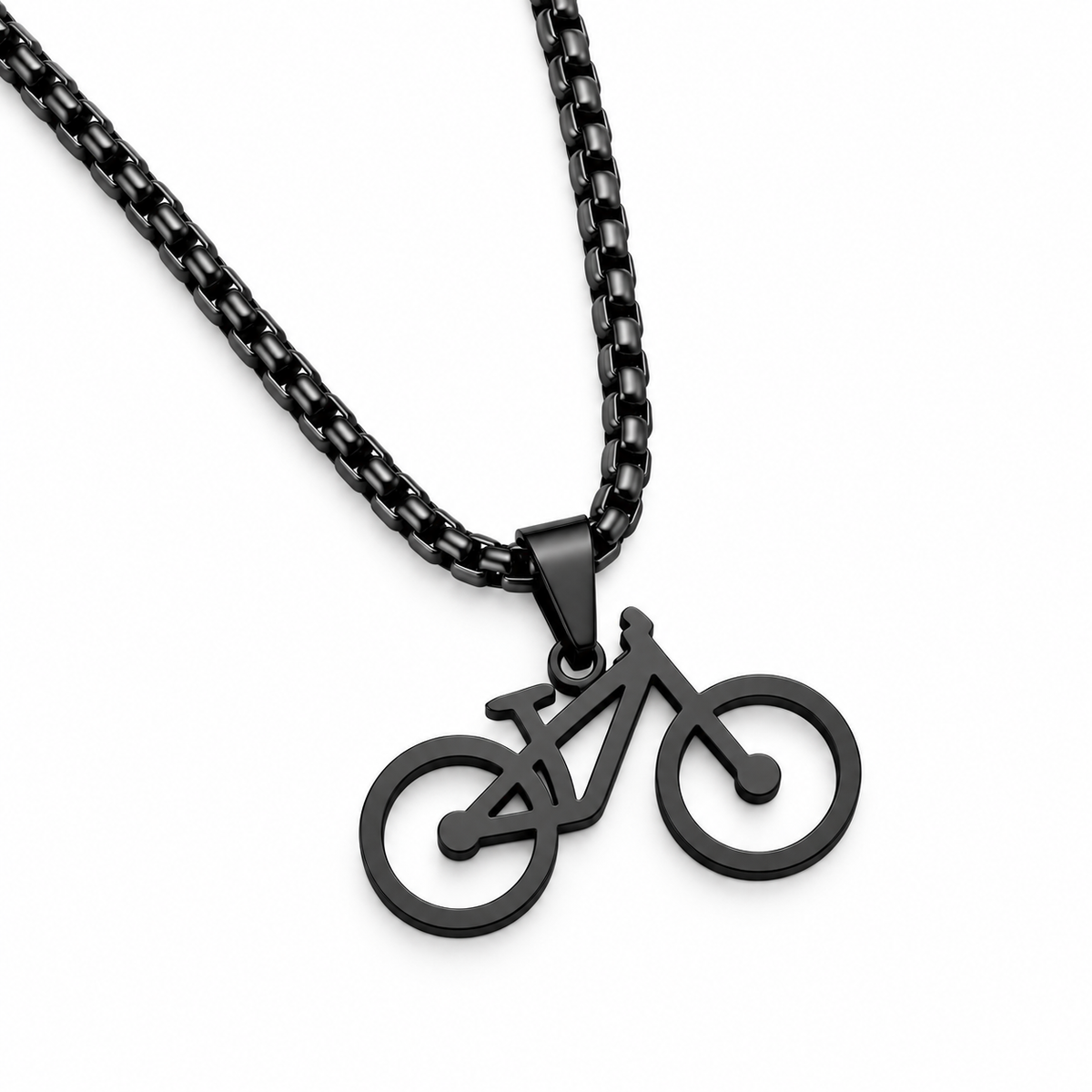 Downhill mountain bike pendant necklace in black finish