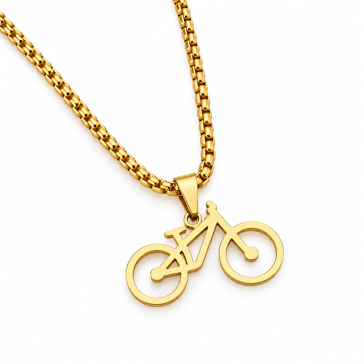 Downhill mountain bike pendant necklace in gold-colour finish