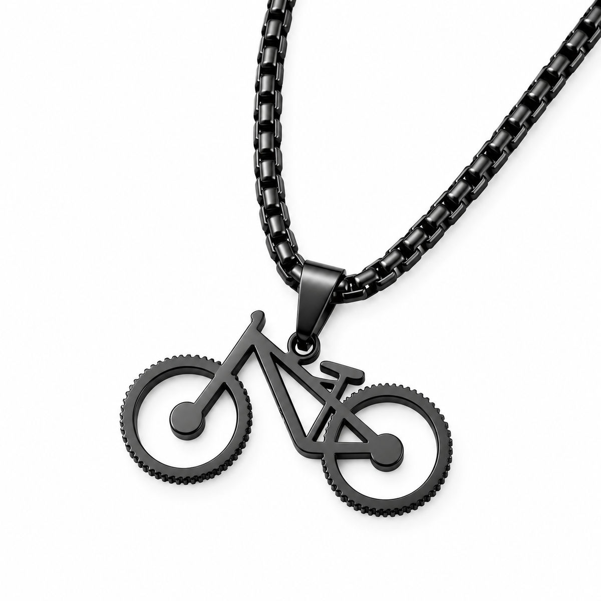 Mountain bike pendant necklace in black finish