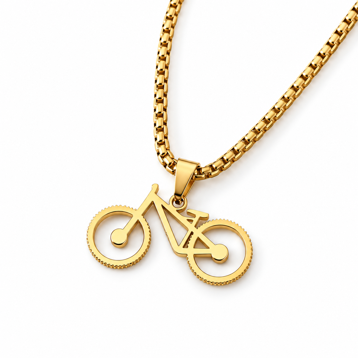 Mountain bike pendant necklace in gold-colour finish