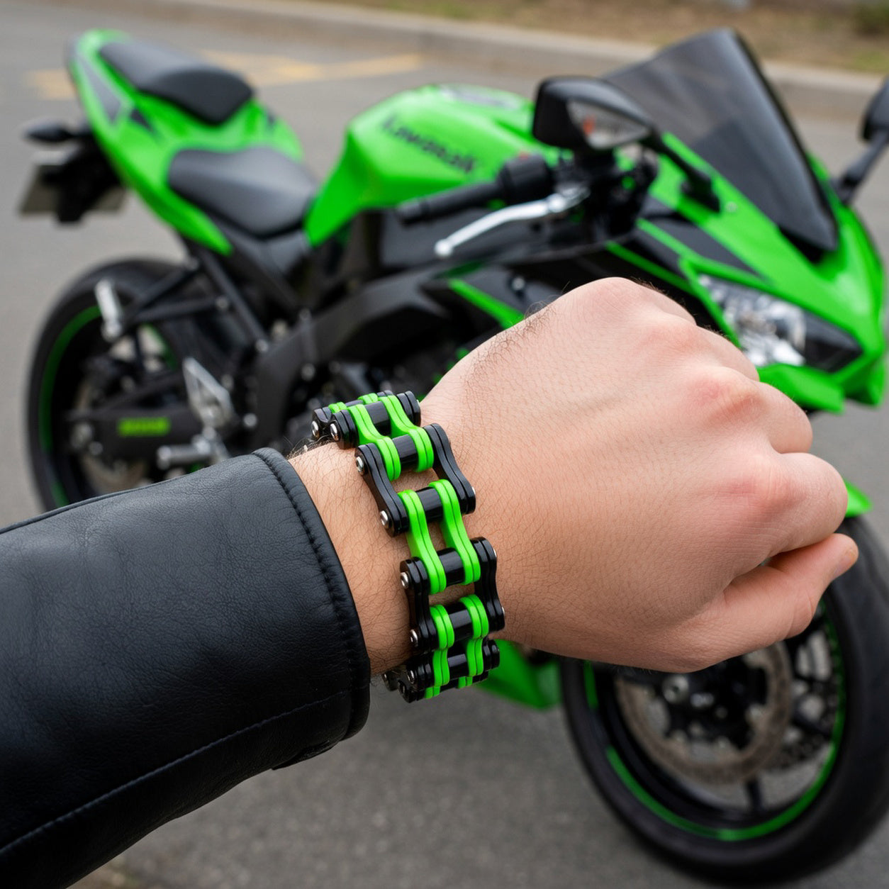 Kawasaki Green & Black Bike Chain Bracelet – 16mm – Cycolinks