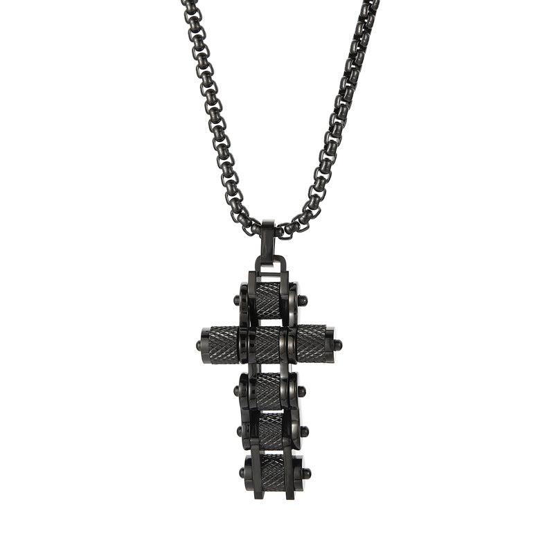 Steel Bike Chain Cross Necklace in Black colour