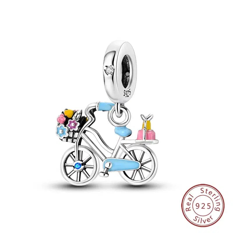 Blue Delight Sterling Silver Bicycle Charm