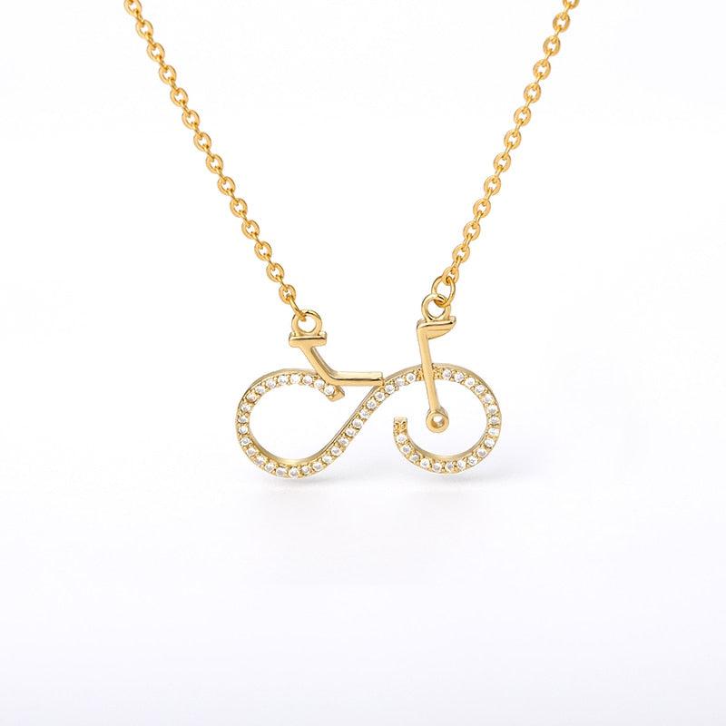 CZ Bicycle Outline Necklace in Gold colour