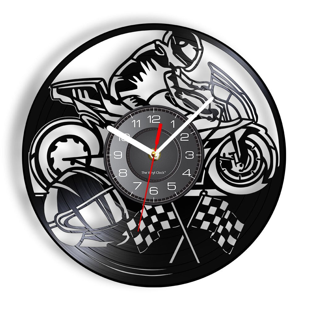 Cycolinks Motorcycle Checkered Flag Vinyl Clock - Cycolinks