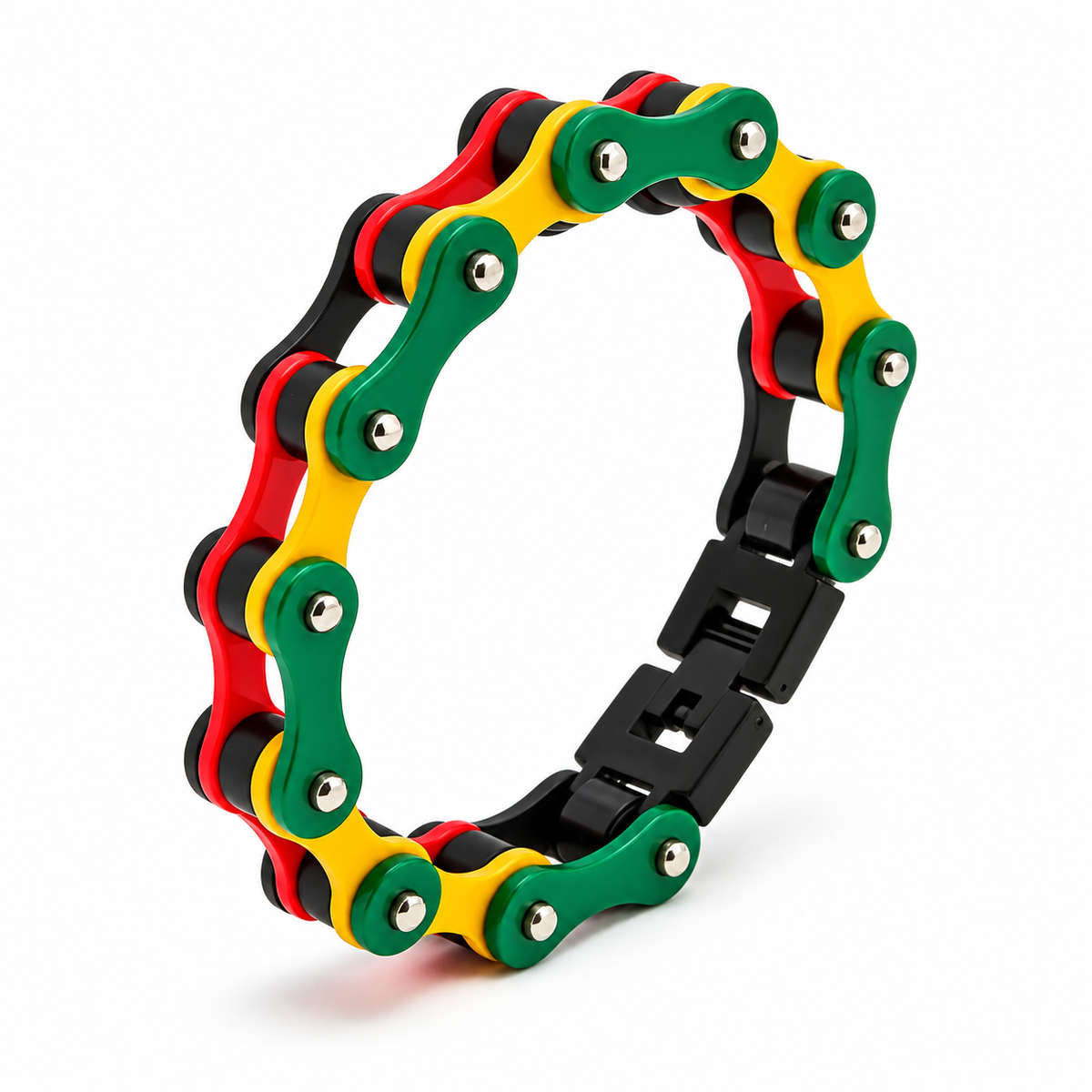 Rasta Red, Yellow & Green Bike Chain Bracelet – 10mm — enhanced studio product view