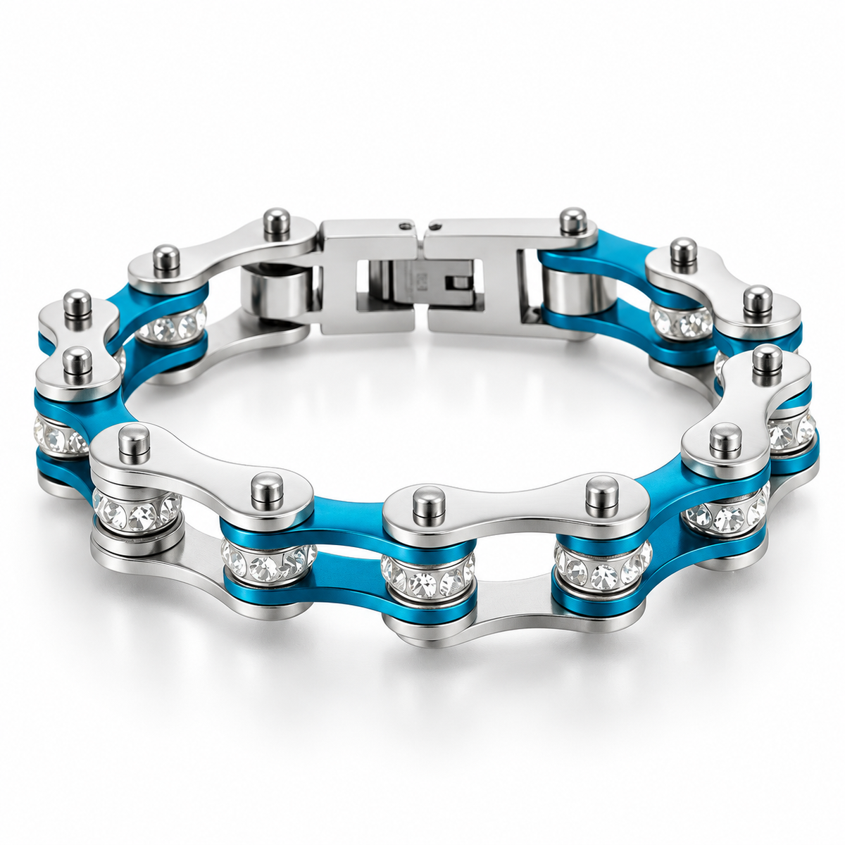 Aqua & Silver Crystal Bike Chain Bracelet – 10mm — enhanced studio product view