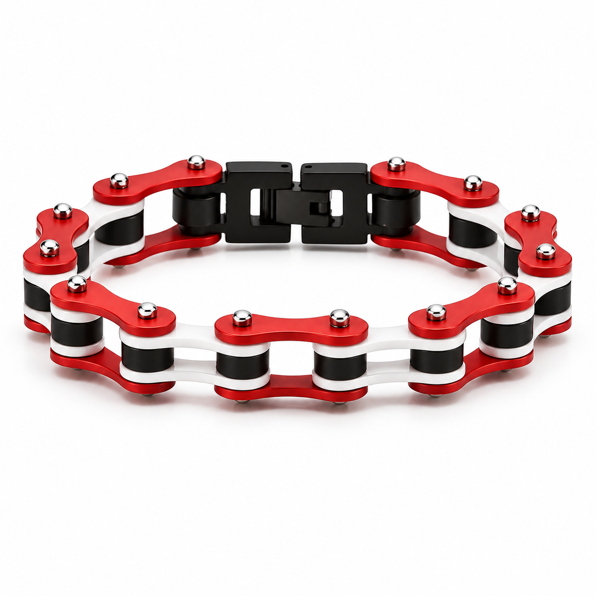 Red & Black Silver Stripe Bike Chain Bracelet – 10mm — enhanced studio product view