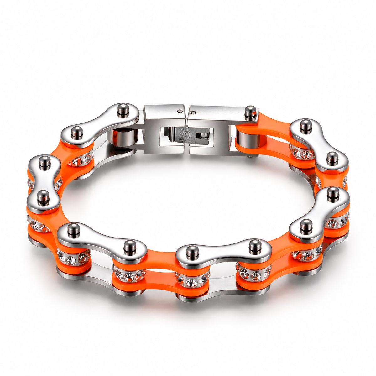 Orange & Silver Crystal Bike Chain Bracelet – 10mm — enhanced studio product view