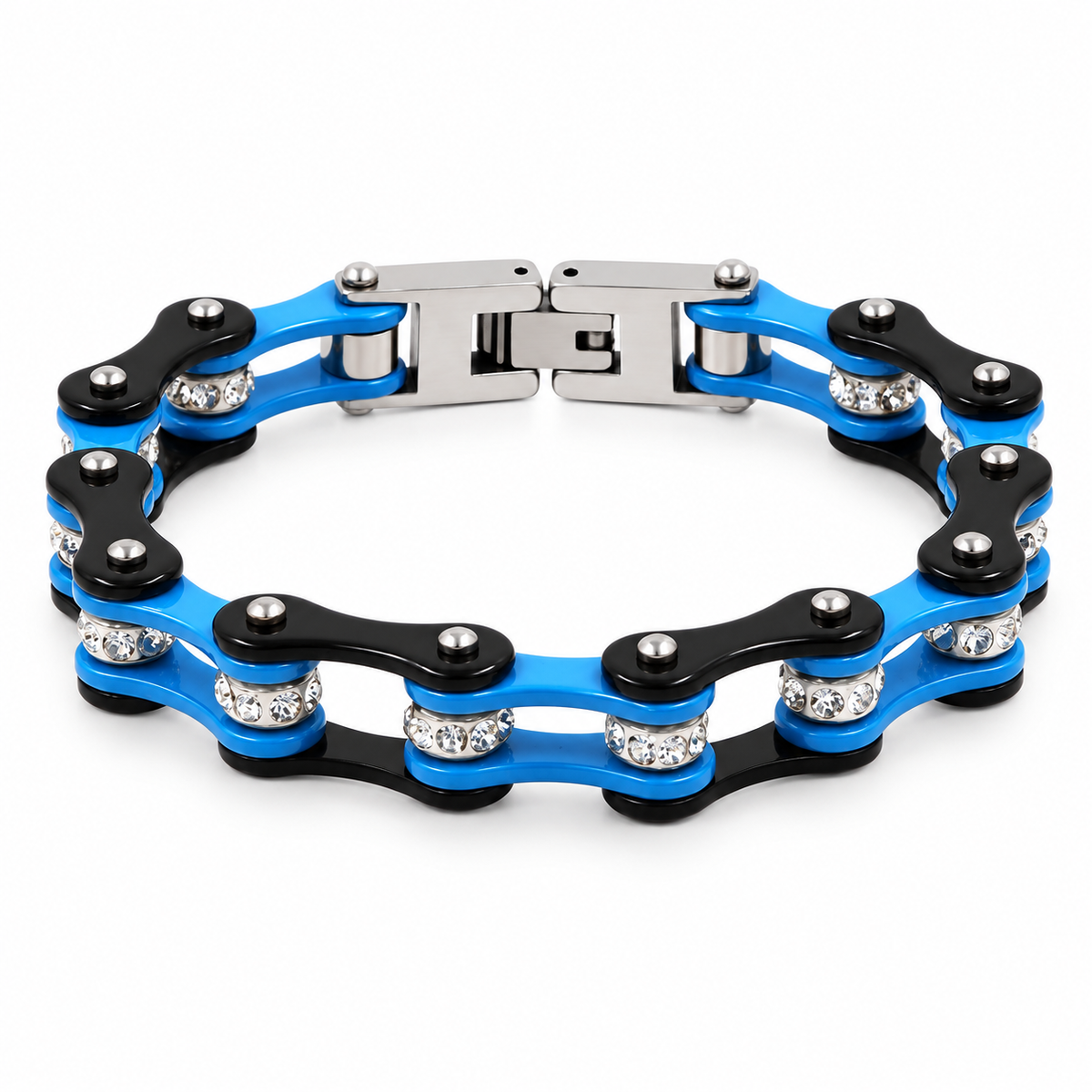 Blue & Black Crystal Bike Chain Bracelet – 10mm — enhanced studio product view