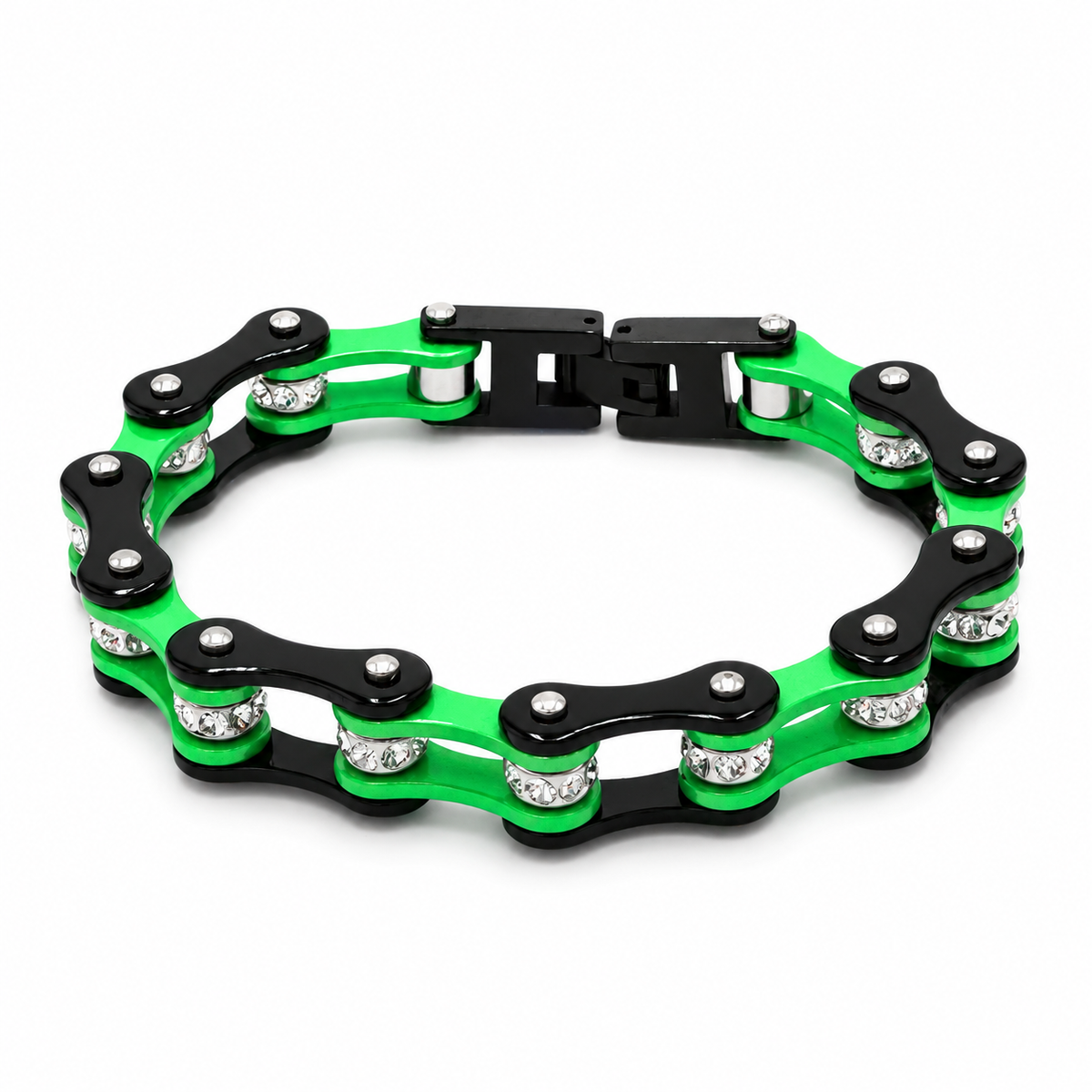 Emerald Green & Black Crystal Bike Chain Bracelet – 10mm — enhanced studio product view
