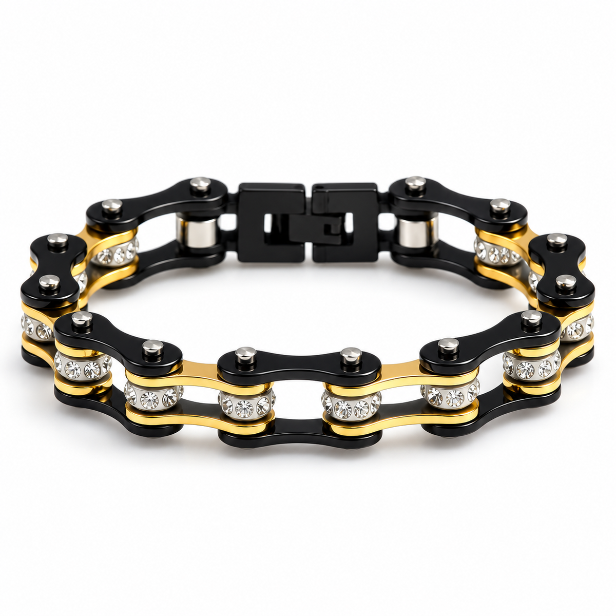 Black & Gold Edge Crystal Bike Chain Bracelet – 10mm — enhanced studio product view