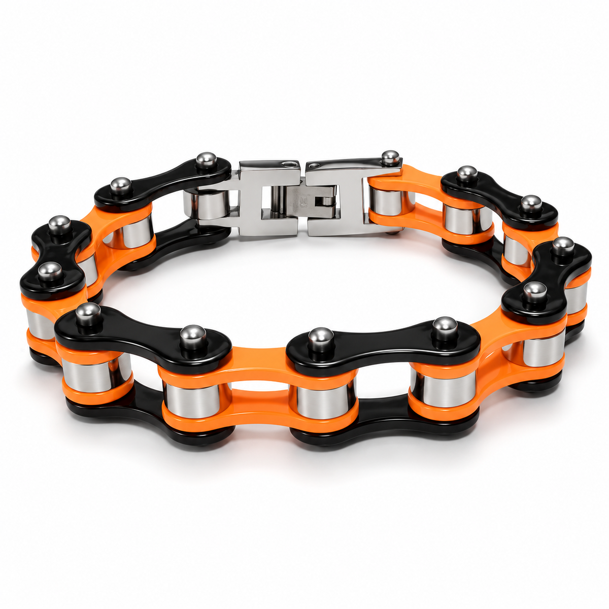 Orange & Black Silver Roller Bike Chain Bracelet – 10mm — enhanced studio product view