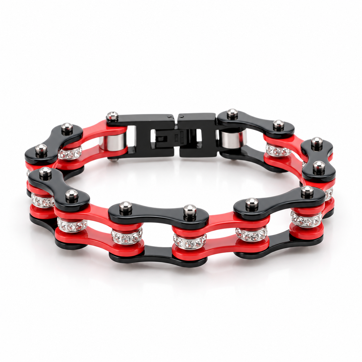 Red & Black Crystal Bike Chain Bracelet – 10mm — enhanced studio product view