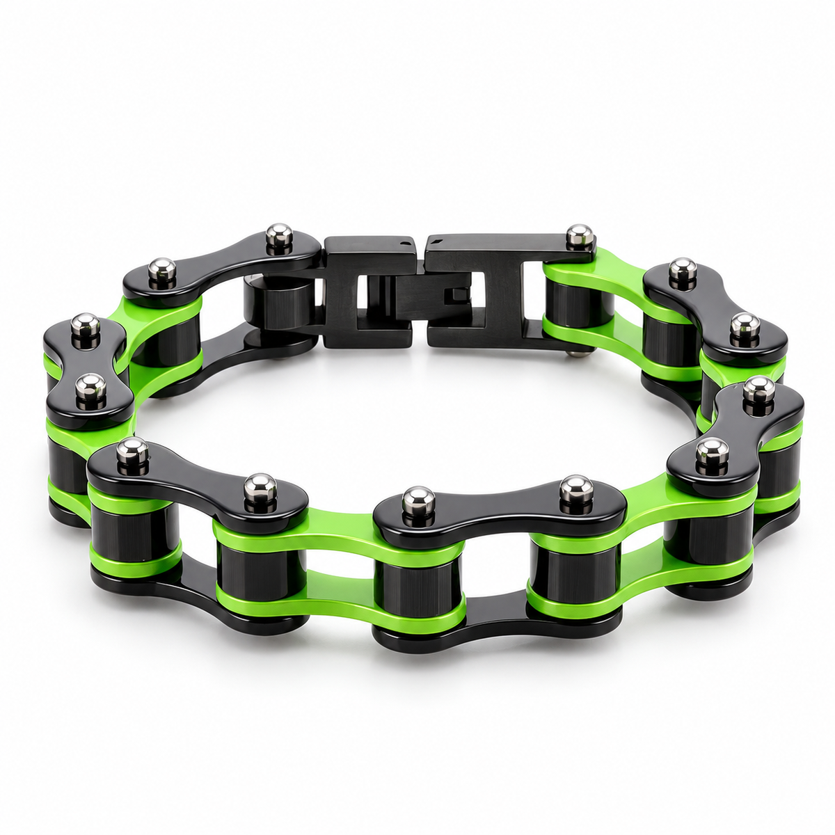Lime Green & Black Bike Chain Bracelet – 10mm — enhanced studio product view