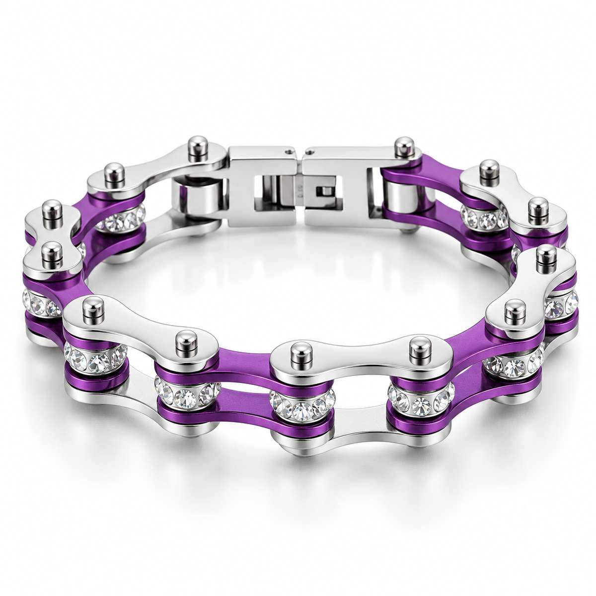 Purple & Silver Crystal Bike Chain Bracelet – 10mm — enhanced studio product view
