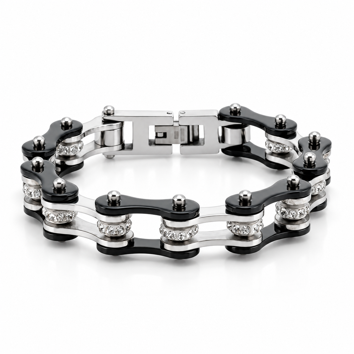 Black & Silver Crystal Bike Chain Bracelet – 10mm — enhanced studio product view