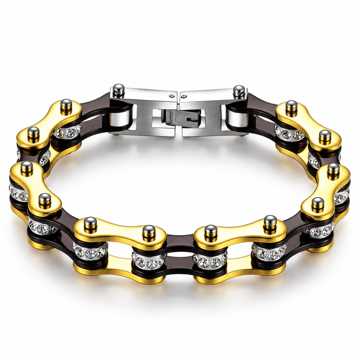 Gold & Black Crystal Bike Chain Bracelet – 10mm — enhanced studio product view