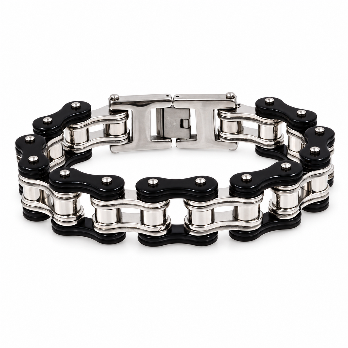 Silver & Black Classic Bike Chain Bracelet – 16mm — product view