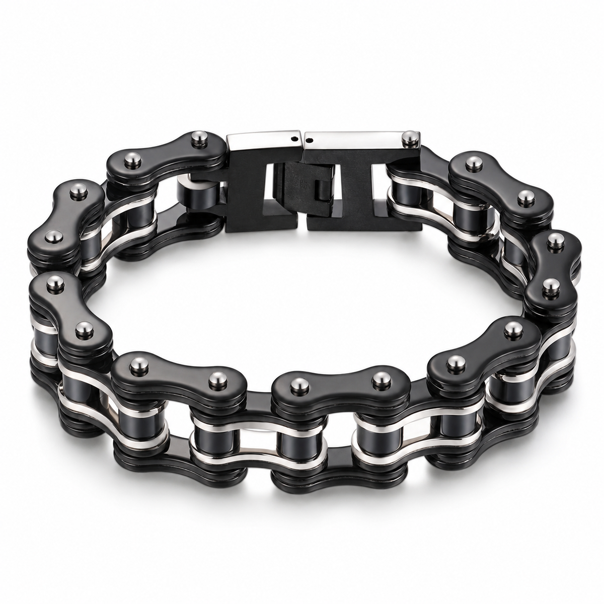 Black Metal & Silver Bike Chain Bracelet – 16mm — product view