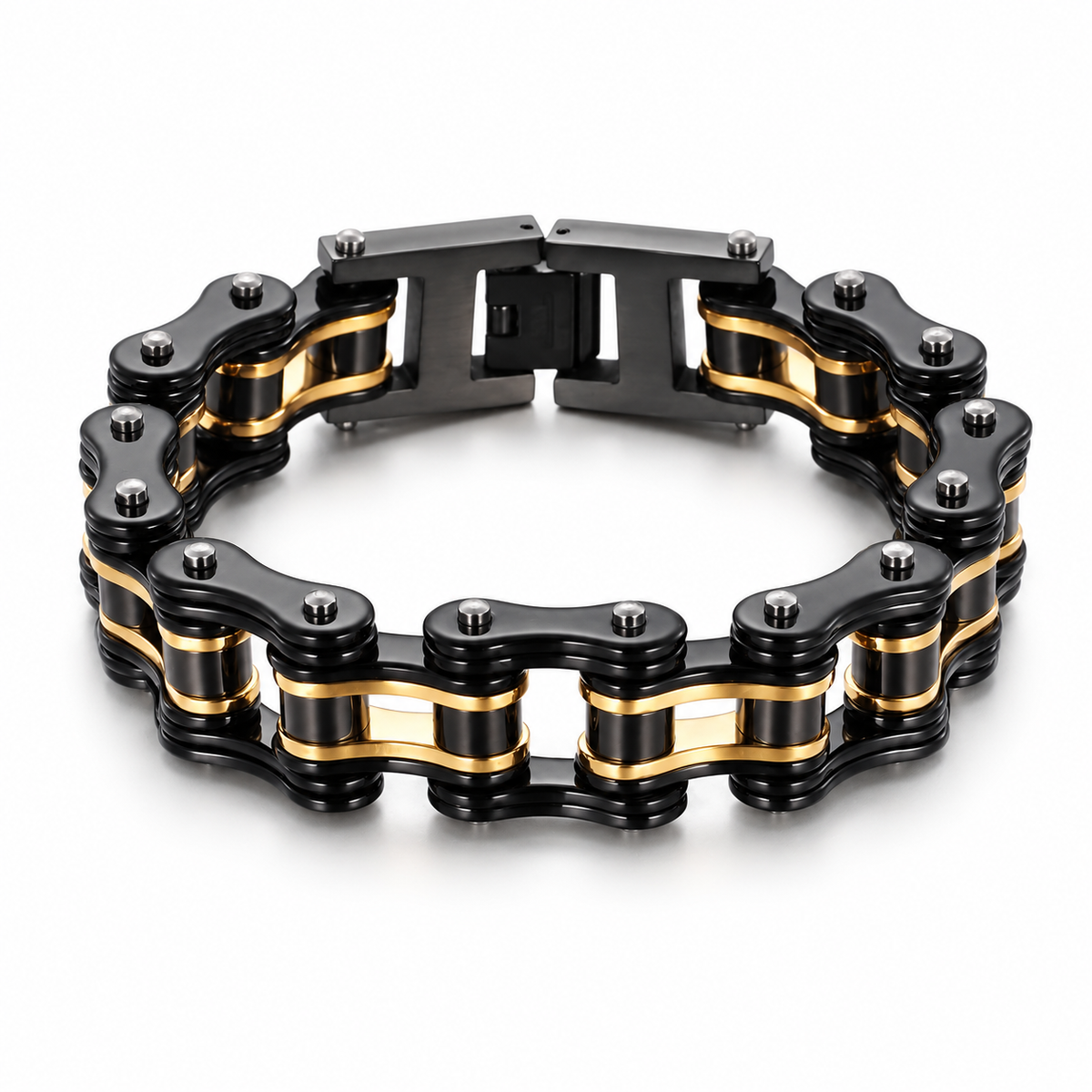 Black & Gold Bike Chain Bracelet – 16mm — product view