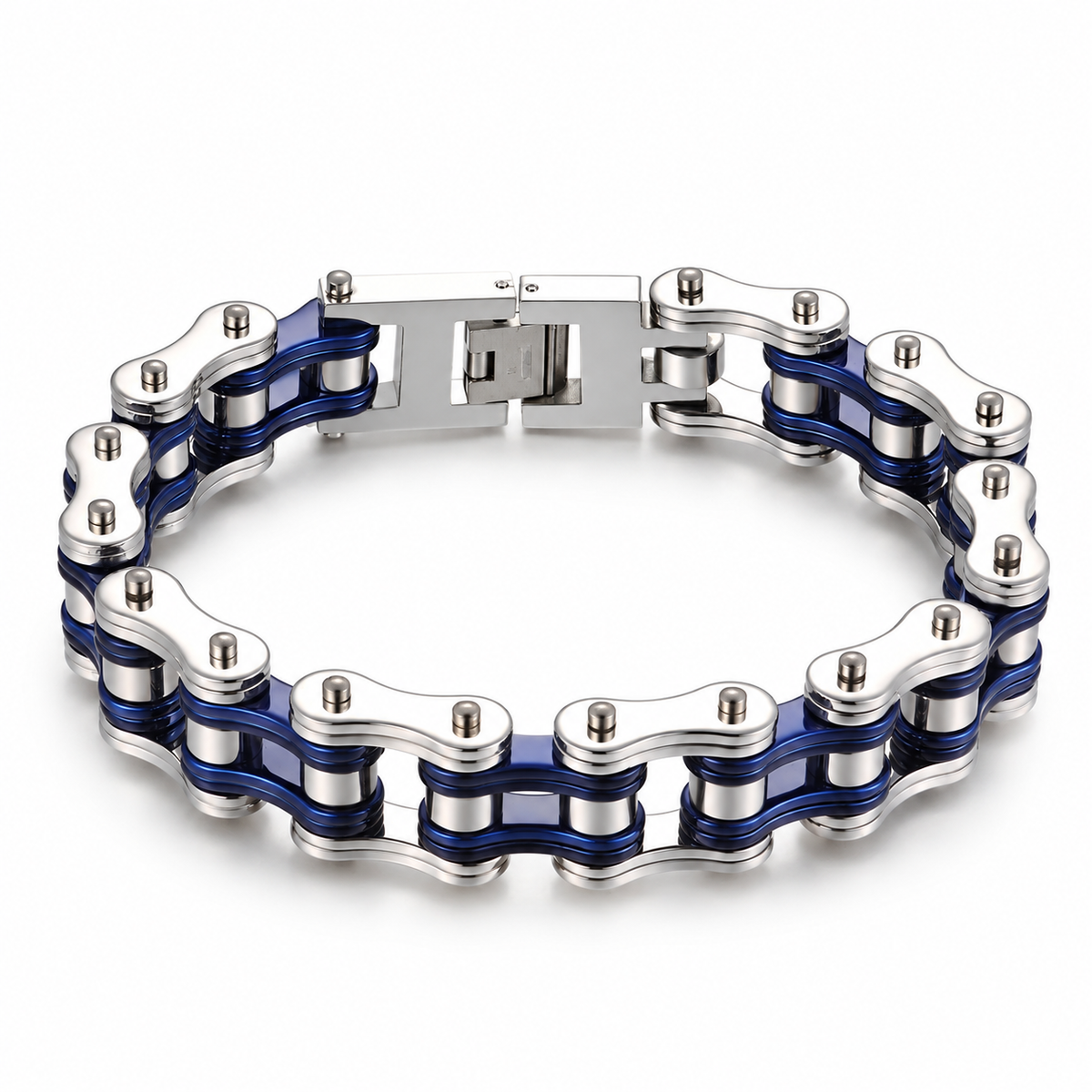 Silver & Blue Bike Chain Bracelet – 16mm — product view