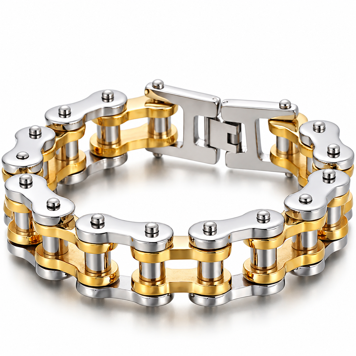 Two-Tone Beast 22mm bike chain bracelet in Gold & Silver on a white background