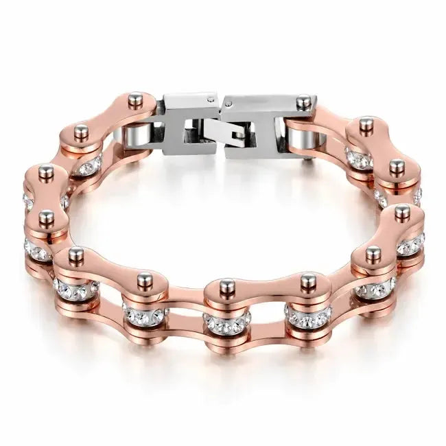 Rose gold crystal bike chain bracelet