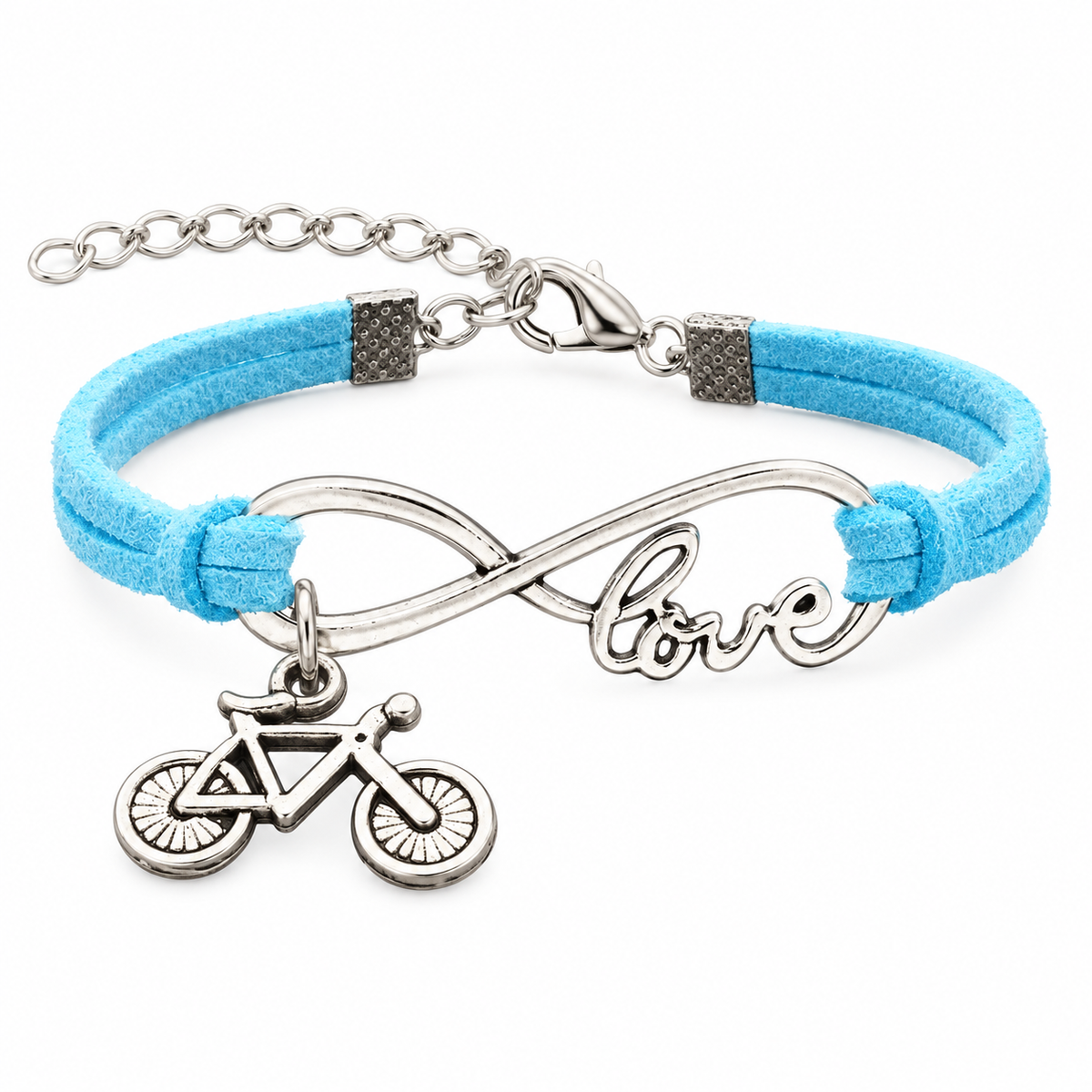 Handmade Bicycle Love Bracelet in Sky Blue on a white background