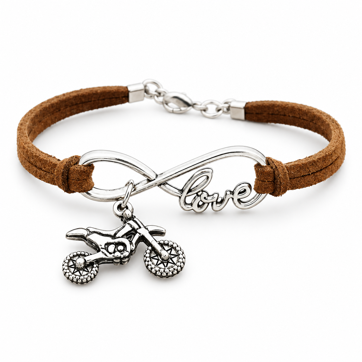 Handmade Motorbike Love Bracelet in Dark Brown on a white background