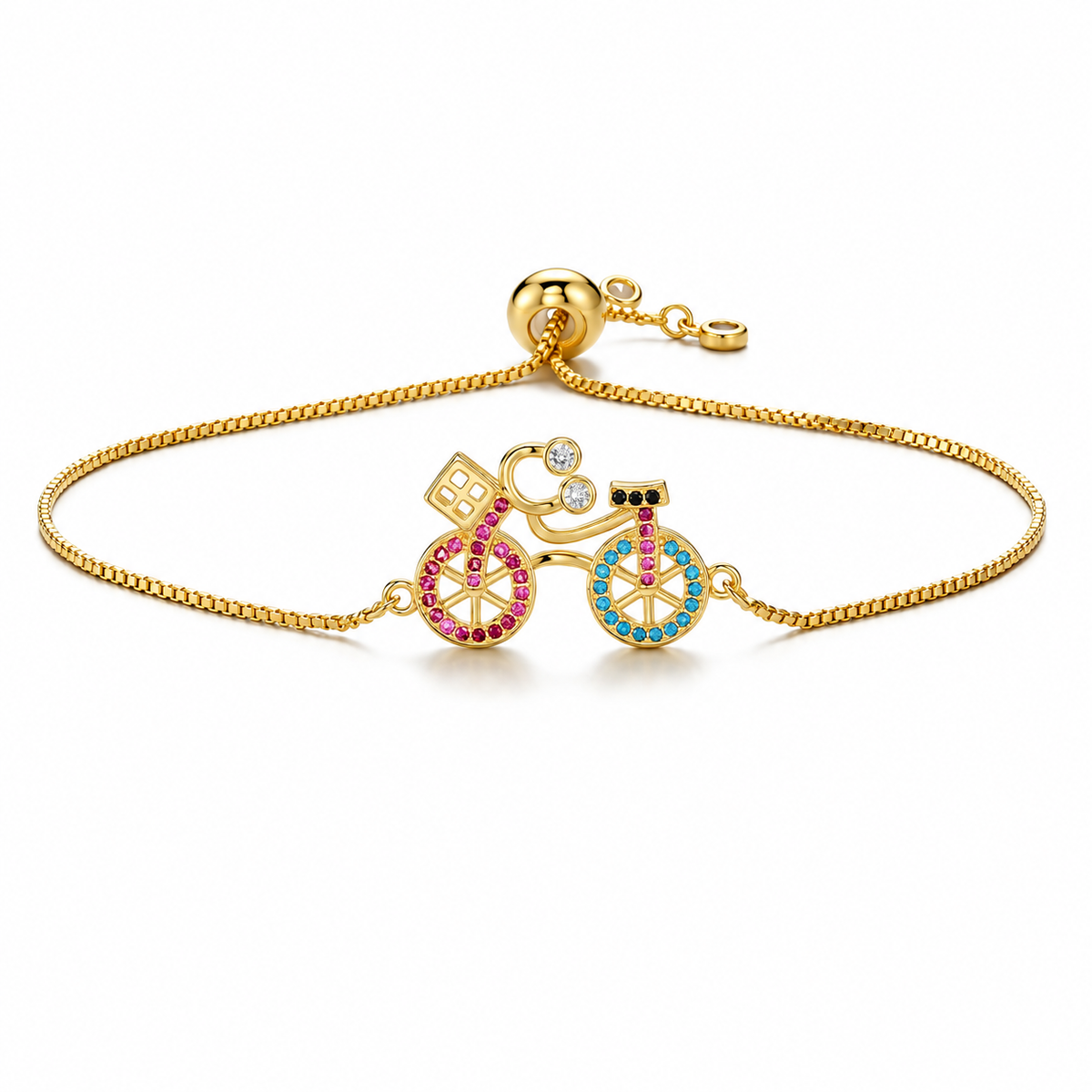Cycolinks CZ Bicycle Charm Bracelet — Gold
