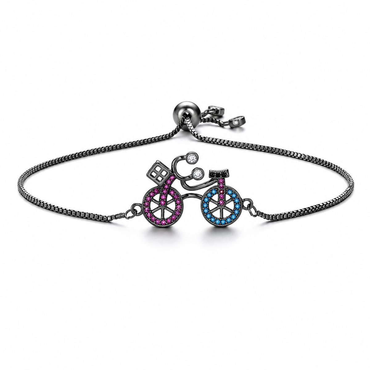 Cycolinks CZ Bicycle Charm Bracelet — Black