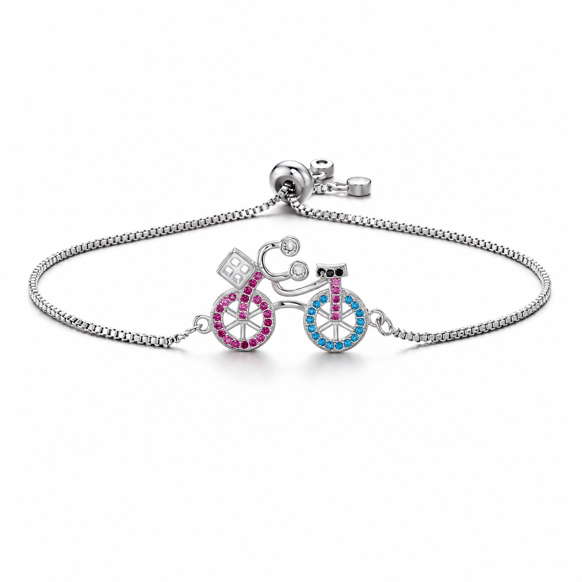 Cycolinks CZ Bicycle Charm Bracelet — Silver