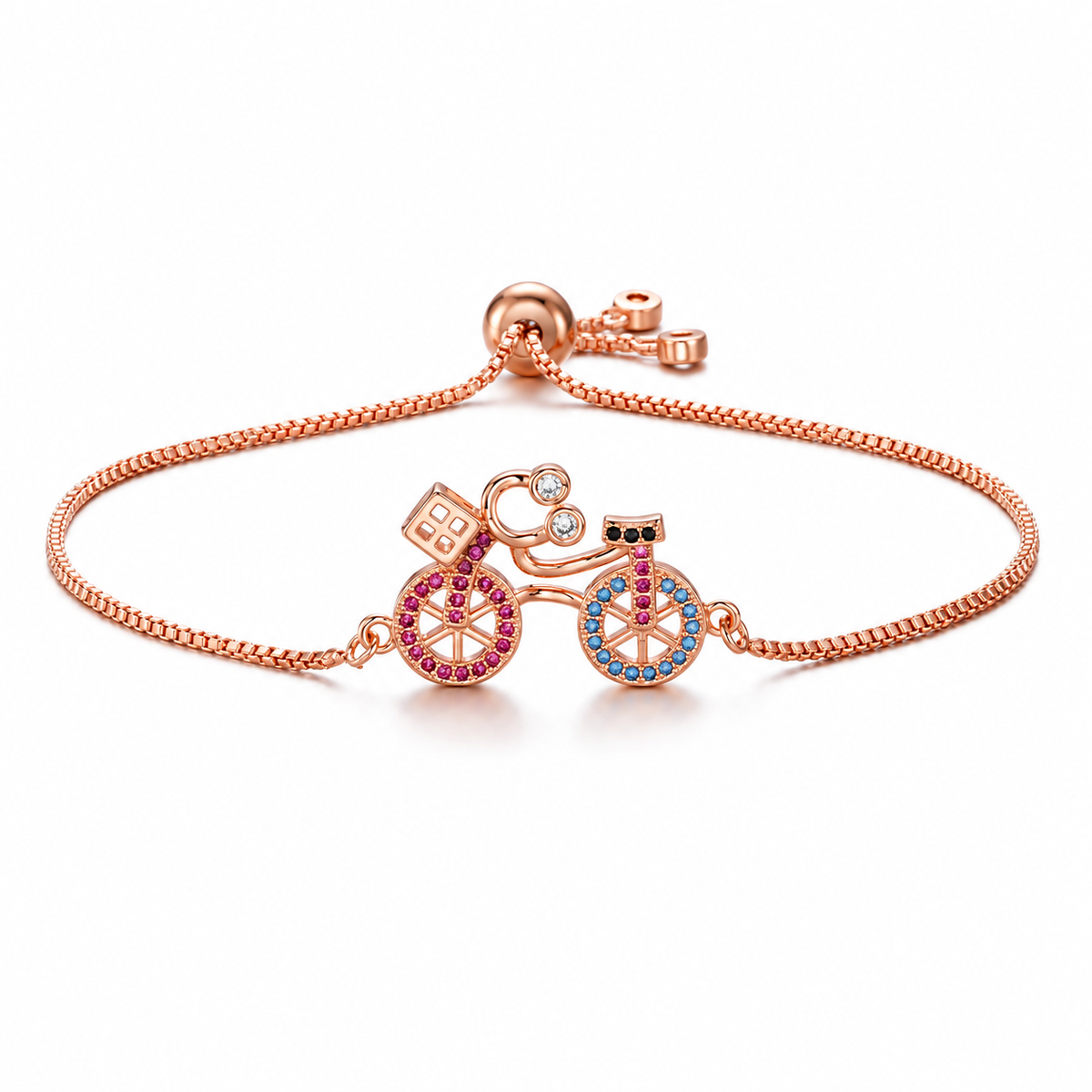 Cycolinks CZ Bicycle Charm Bracelet — Rose Gold