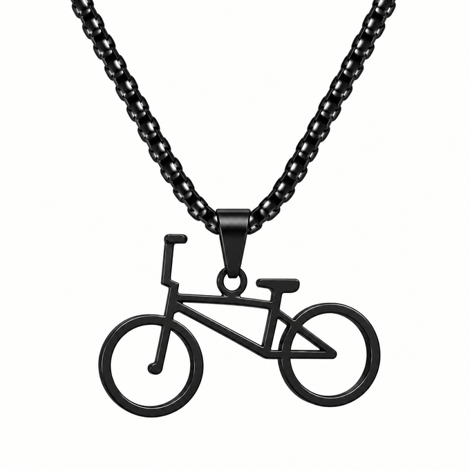 BMX bicycle pendant necklace in black finish
