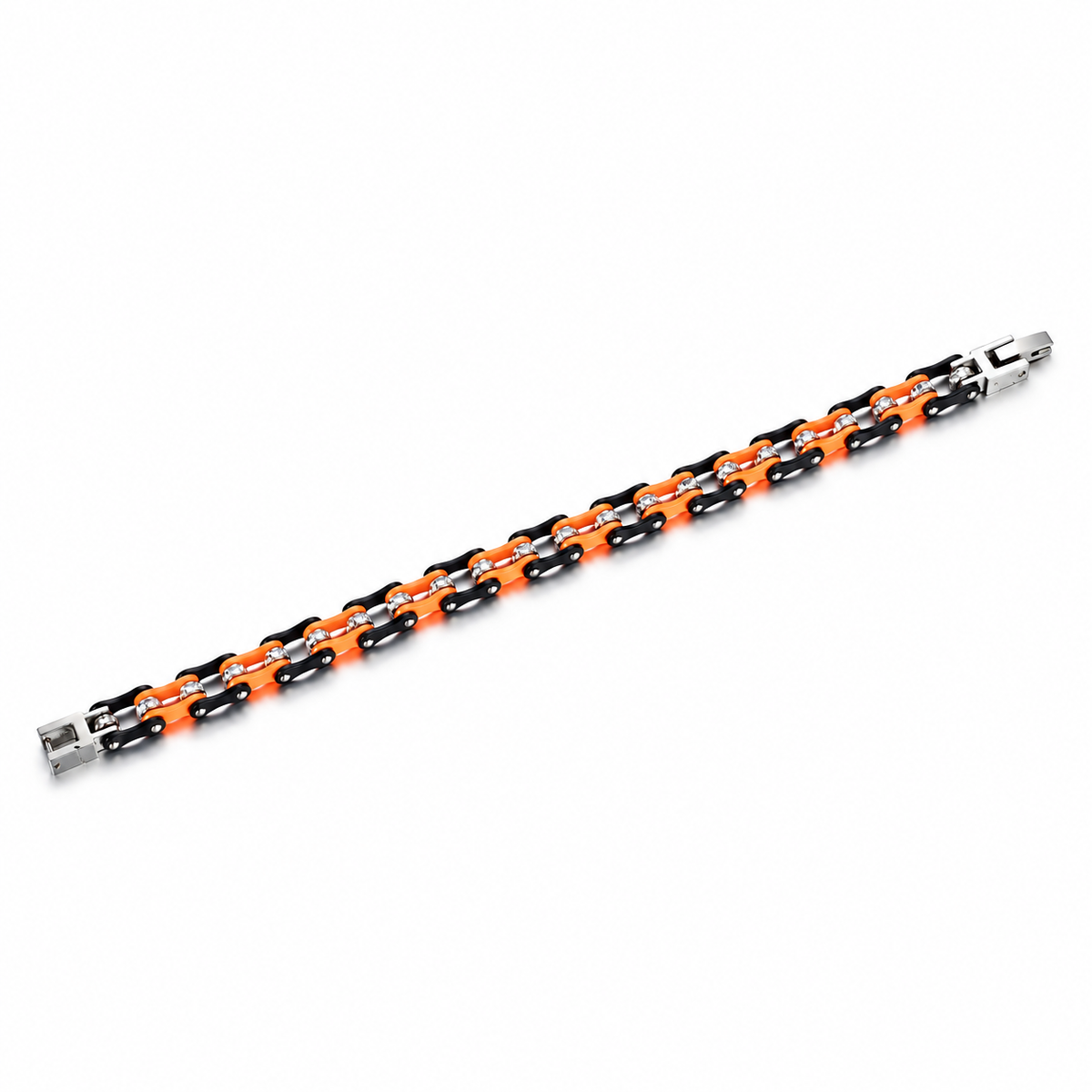 Punk Orange Crystal Bike Chain Bracelet – 7mm, complete bracelet on a white background